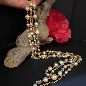 ロングパールレイヤーネックレス：ハンドメイド50年代スタイルのマヨルカ産パール