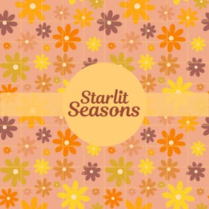 Retro Orange Floral Seamless Repeat Pattern, Groovy Yellow Surface Pattern, Flower Cute Fabric Art, Digital File For Commercial Use