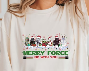 Merry Force Be With You Shirt, Comfort Colors Star Wars Christmas Shirt, Disneyland Christmas Tee, Star Wars Xmas, Star Wars Holiday Tee