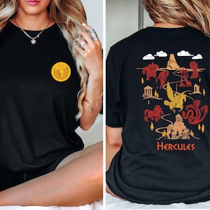 Chemise carte Titan Hercule recto-verso, symbole des dieux, chemise Hercule rétro lavée, chemise film Hercule, chemise voyage en famille DisneyWorld