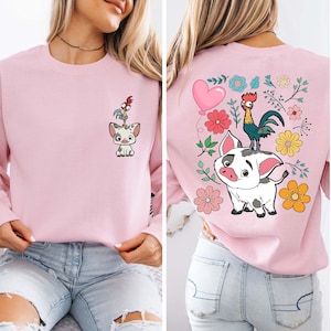 Disney Moana Sweatshirt, Hei Hei And Pua Floral Sweatshirt, Magic Kingdom Hoodie, Moana Princess Disneyland Vacation Sweater, Floral Moana