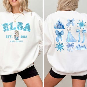 Disney Elsa Two Sided Bow Sweatshirt, Frozen Elsa Sweatshirt, Disney World Hoodie, Magic Kingdom Sweatshirt, Disney Girls Trip Sweatshirt