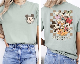Vintage Mickey Checkered Shirt, Mickey And Friends Two Sided Comfort Colors Shirt, Disney Vacation T-shirt, Disney World Family Matching Tee