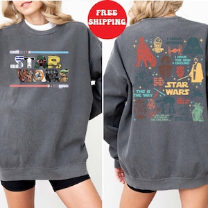 Comfort Colors® Retro Star Wars Sweatshirt, Disney Star Wars Hoodie, Star Wars Characters Sweatshirt, Galaxy&#39;s Edge Sweatshirt