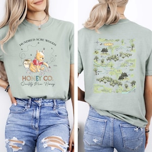 Chemise recto-verso Winnie l'ourson Honey Co, chemise de carte en bois de cent acres, chemise ourson vintage, chemise couleur confort