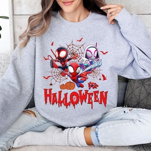 Spidey Halloween Sweatshirt, Spidey and His Amazing Friends Halloween Hoodie, Gwen Stacy Mile Molares Spiderman Halloween Pullover