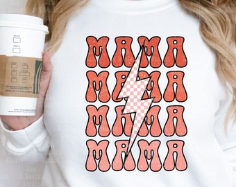 Mama PNG, coral mama png file, Mama sublimation, retro mama graphic design, mama shirt design checkered mama png, lightening bolt mama png