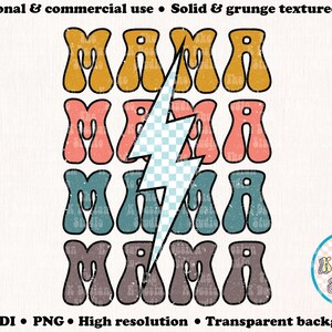 Mama PNG, Digital Download, Shirt Designs, Mama sublimation, retro mama graphic design, lightening png, mama shirt design, mama graphic art