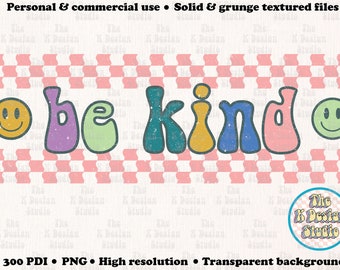 スマイリー フェイス png、be kind チェック柄 png、be kind png、レトロ スタイル PNG、デジタル ダウンロード、シャツ デザイン、レトロ昇華、be kind グラフィック