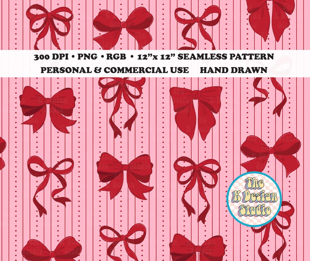 Pink Coquette Bow Seamless Pattern, Girly Red Bows Repeat Pattern ...