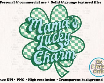 St Patrick's Day png, four leaf clover png, Mama's lucky charm png, St patrick's Day sublimation, checkered St. Patrick's Day png, Lucky png