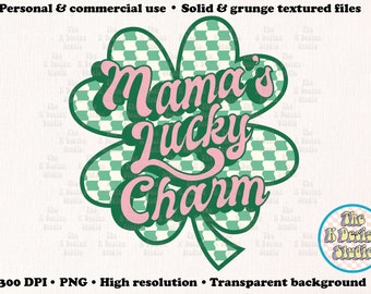 St Patrick's Day png, four leaf clover png, Mama's lucky charm png, St patrick's Day sublimation, checkered St. Patrick's Day png, Lucky png