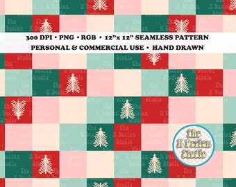 Checkered Christmas Seamless File, Holiday Checked Repeat File, Red, Green Checkered File for Fabric & Wrapping Paper, Sublimation File