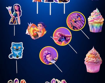 Do druku ozdoby na babeczki K-Pop, dekoracja na imprezę Demon Hunters (PDF)