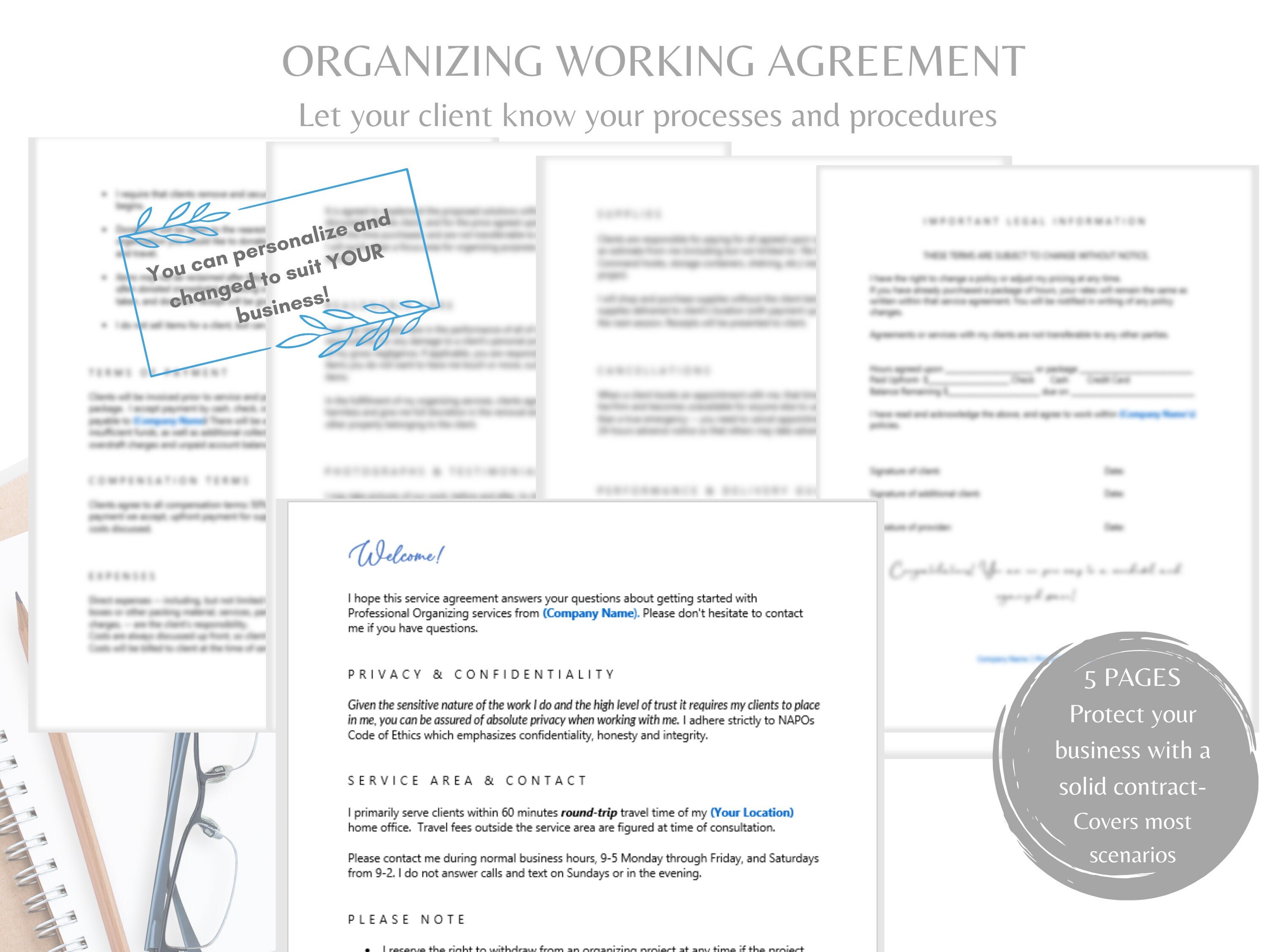 Organizing Forms Professional Organizer Business Forms | Editable in Word | Organizing ...