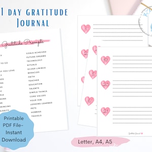 Diario de gratitud de 21 días / Diario de gratitud imprimible / Inserción diaria de gratitud -A4, A5, Carta / Descarga instantánea