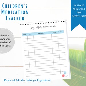 Children&#39;s Medication Tracker | Medicine Tracker | PDF Instant Download | Letter Size