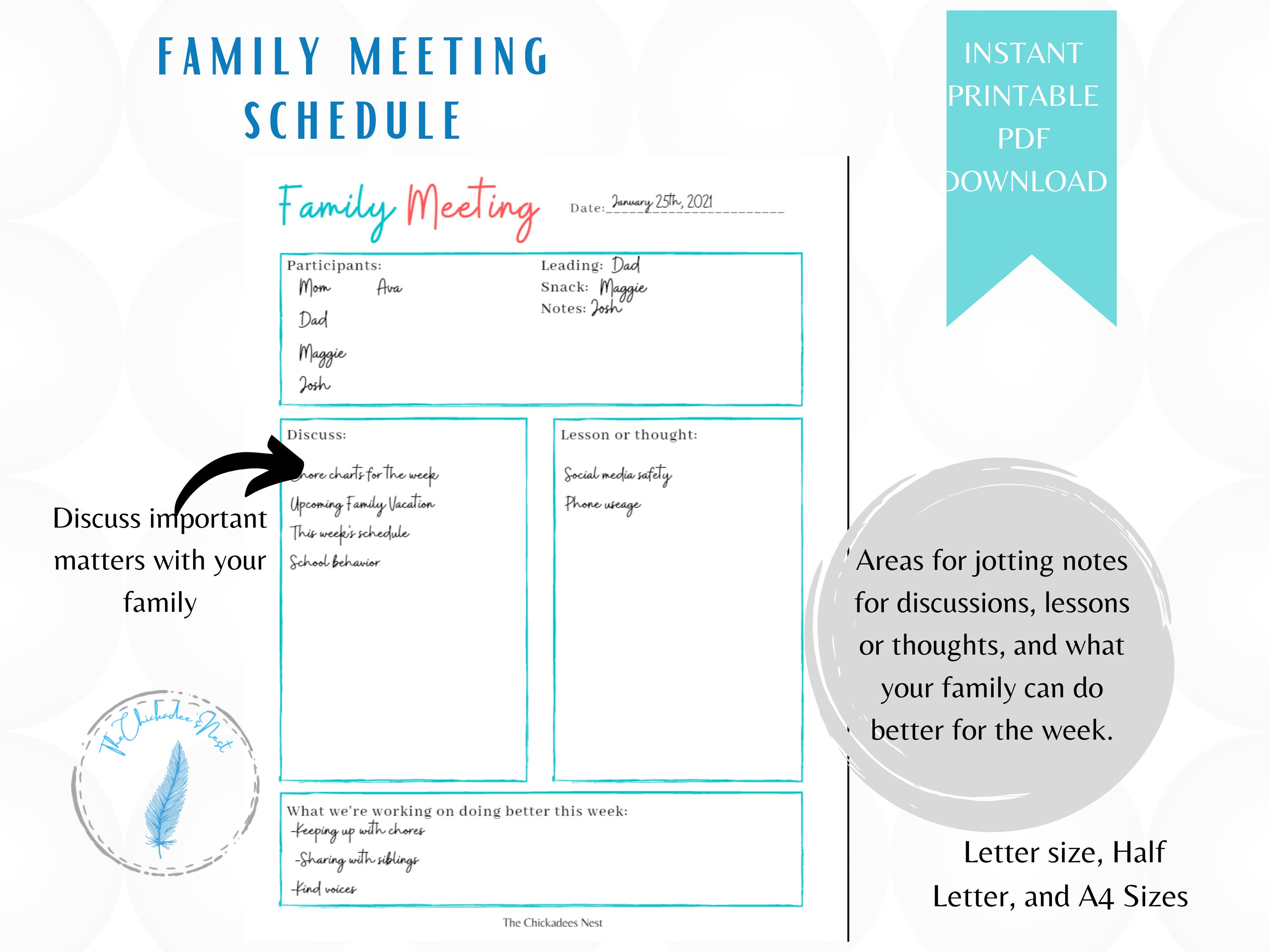 Printable Family Meeting Agenda | Family Meeting Planner | Family ...