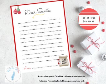 Letter to Santa | Dear Santa Letter| Printable Santa Letter |  Nice List | Wish List Santa