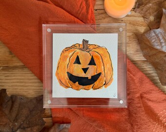 Dipinto di zucca ad acquerello con cornice acrilica