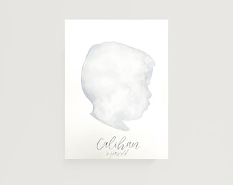 Ritratto personalizzato in silhouette ad acquerello, dipinto personalizzato, ritratto di famiglia, ritratto ad acquerello