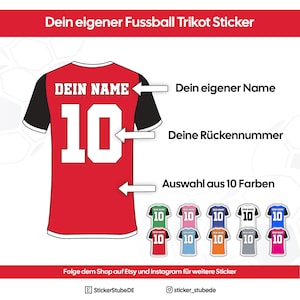 Personalisierter Fußball Trikot Sticker - Dein Name & Nummer | 10 Farben zur Auswahl I Fußball Aufkleber I Geschenk für Fußballfans