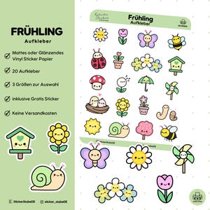 Frühling Aufkleber Kawaii Icons Symbol Stickers I  I 20 Frühlingsaufkleber für Kalender I Aufkleber Frühlingsdeko Sticker HS00025