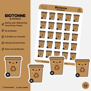 Bio Mülltonne Aufkleber Braun I Bio Mülltonnenaufkleber für Planer I 25 Bio Mülleimer Icon Sticker für Kalender I Biomüll Biotonne HS 00006
