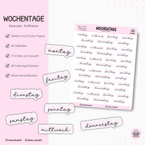 Wochentage Sticker für Kalender I Wochen Tage Kalender Aufkleber für Planer I 42 Bulletjournal Sticker I Wochenplaner
