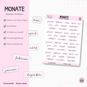 Monate Sticker für Kalender I Monate Kalender Aufkleber für Planer I 48 Bulletjournal Sticker