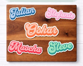 Retro name stickers - waterproof name stickers - personalized vinyl stickers with name and custom text
