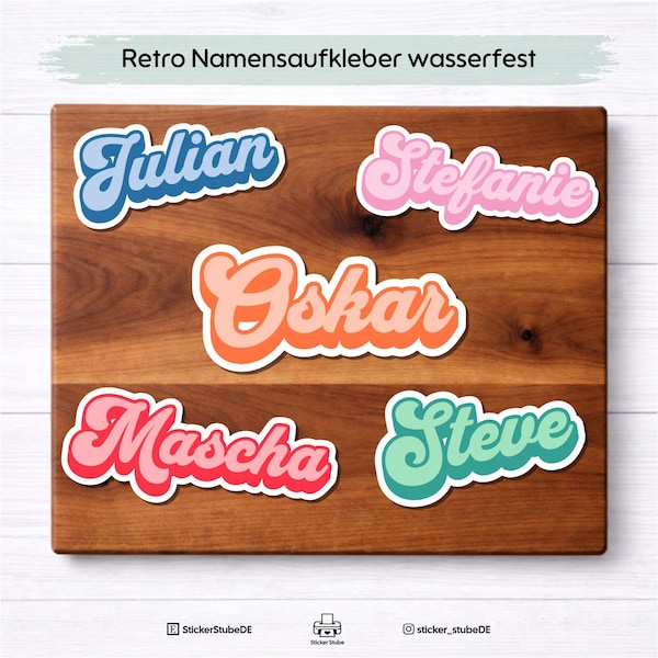 Retro name stickers - waterproof name stickers - personalized vinyl stickers with name and custom text