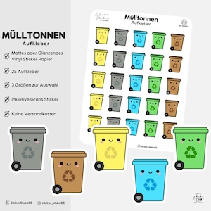 Mülltonnen Aufkleber Set I farbige Mülltonnenaufkleber für Planer I 25 Mülleimer Icon Sticker für Kalender bunt I Mülltonnen HS 00007