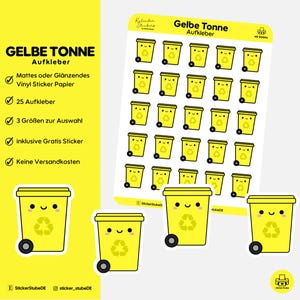 Gelbe Tonne Aufkleber I Mülltonnenaufkleber für Planer I 25 Gelber Mülleimer Icon Sticker für Kalender I Abfalltonne Gelb I HS 00004