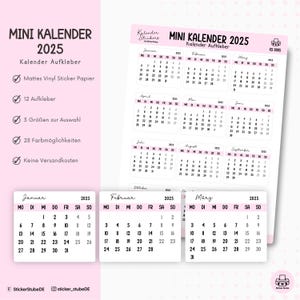 Mini Kalender 2025 Sticker für Kalender I Jahreskalender Aufkleber für Planer I 12 Bulletjournal Sticker I Monatsübersicht
