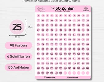 Stick-on numbers 1-150 – 0.7 cm, round date stickers for calendars, bullet journals, numbers, number stickers, number decals