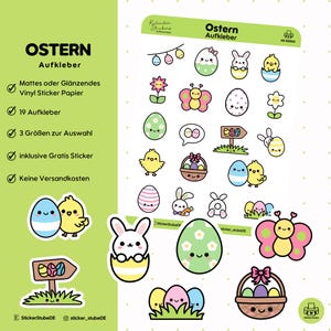 Ostern Aufkleber Kawaii Icons Symbol Stickers I  I 19 Oster Sticker für Kalender I Aufkleber Ostereier Osterbild Osterhase Osterdeko HS00023