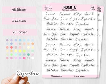Monthly Stickers – Monthly stickers for calendars, monthly planners, bullet journals, scrapbooking, journal stickers, calendar stickers (German)