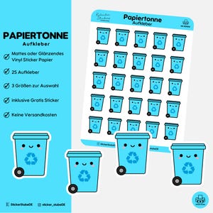 Papiertonne Aufkleber Blau I Mülltonnenaufkleber für Planer I 25 Mülleimer Icon Sticker für Kalender I Blaue Tonne I Papiertonne HS 00003