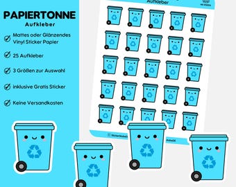 Paper bin sticker blue I Garbage bin stickers for planners I 25 trash can icon stickers for calendars I Blue bin I Paper bin HS 00003
