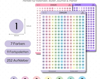 Stick-on numbers – 0.5 cm round date stickers for calendars, bullet journals, journals, numbers, number stickers, number decals
