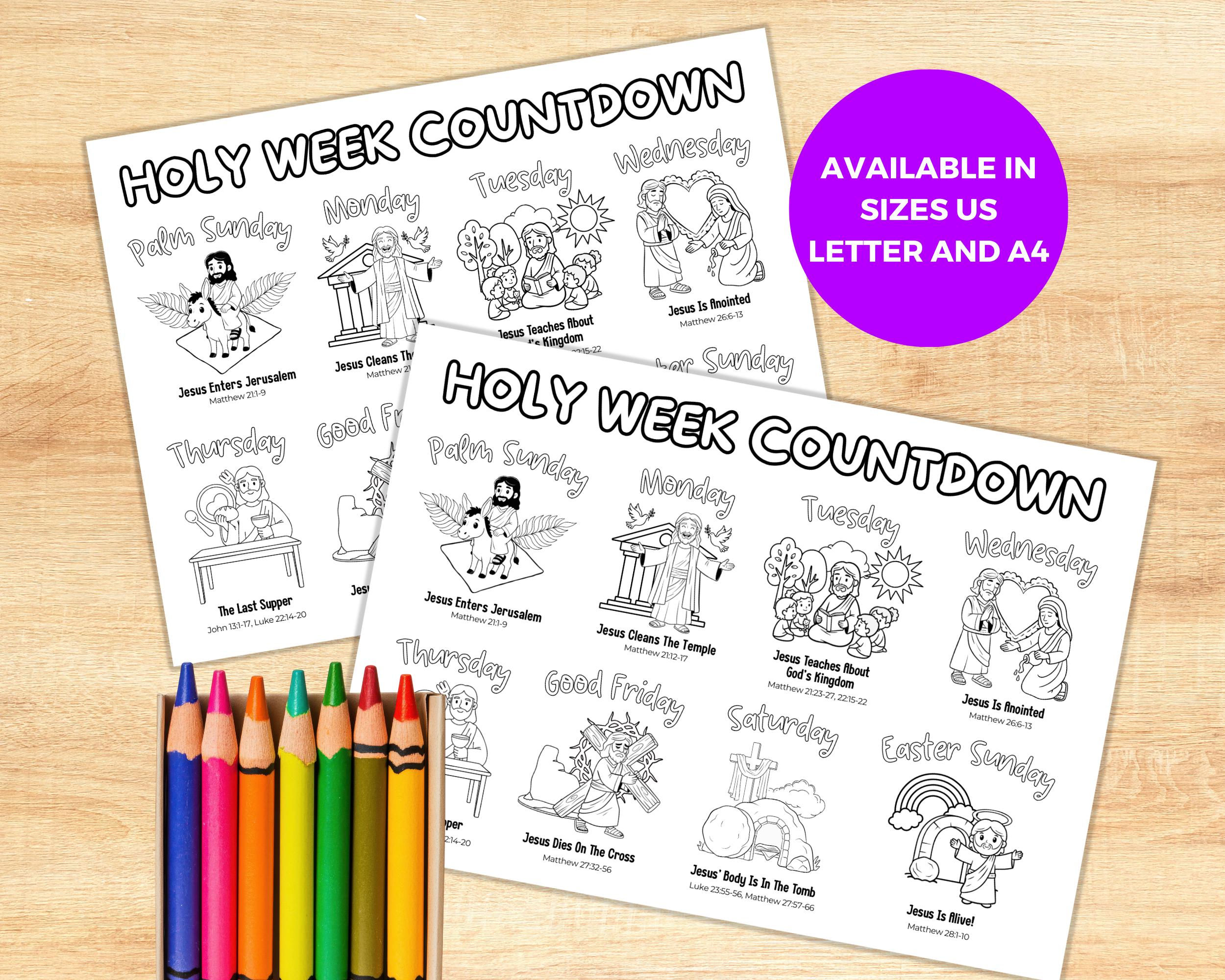 Holy Week Countdown Coloring Page, Holy Week Printable for Kids, Palm ...