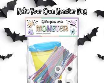 Créez votre propre étiquette de monstre à imprimer, construisez votre propre décoration de sac monstre, étiquette de friandise d'Halloween pour sac de bonbons ou de cadeaux, articles de fête d'Halloween