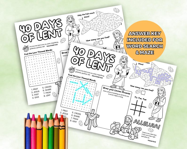 40 Days of Lent Activity Placemat, Lent Sunday School Activities ...