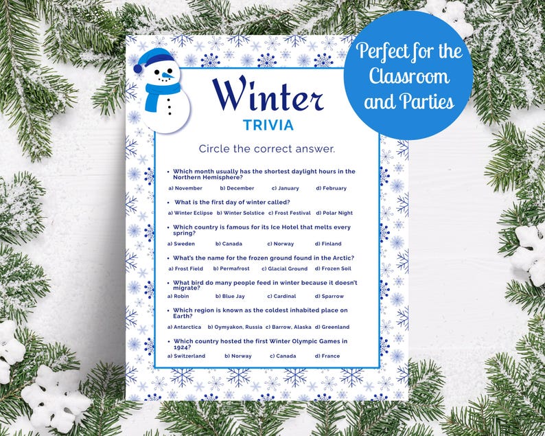 winter trivia game with answers perfect for the classroom and parties
