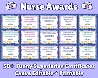 Certificats de récompense des superlatifs d'infirmières, récompenses modifiables de la semaine des infirmières, récompenses d'infirmières drôles, appréciation d'infirmière, cadeau de précepteur d'infirmière merci
