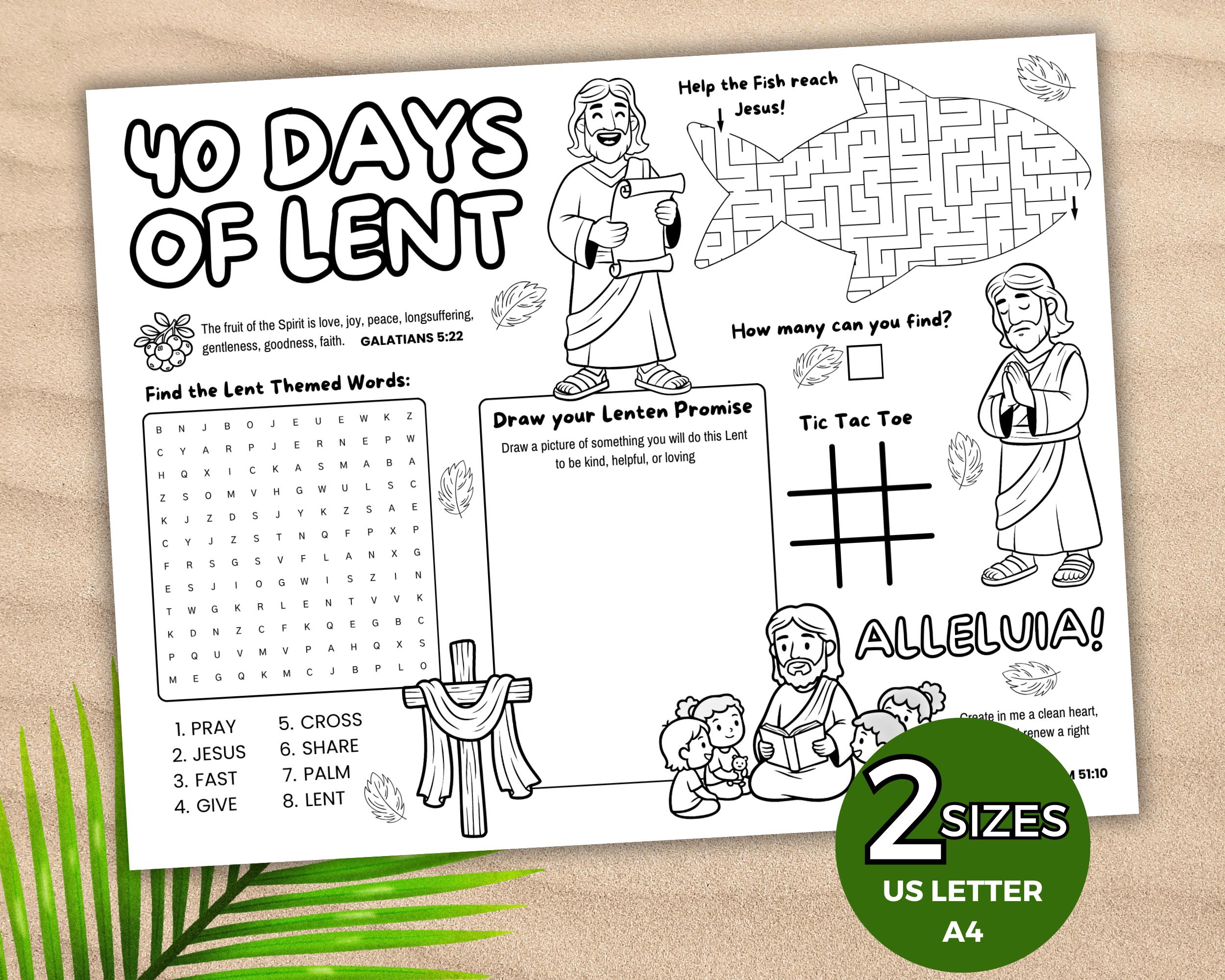 40 Days of Lent Activity Placemat, Lent Sunday School Activities ...
