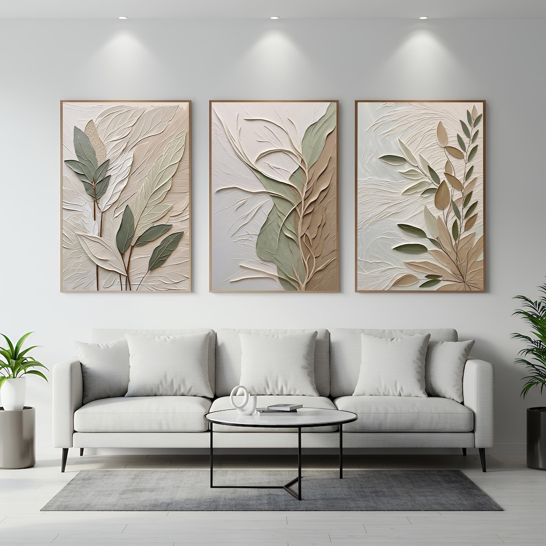 Set of 3 Prints, Textured Effect Canvas Framed Three Piece Wall Art ...
