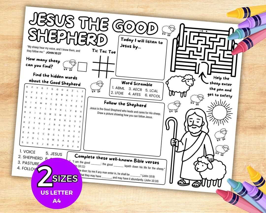 Good Shepherd Bible Activity Placemat, Christian Sunday School Lesson ...