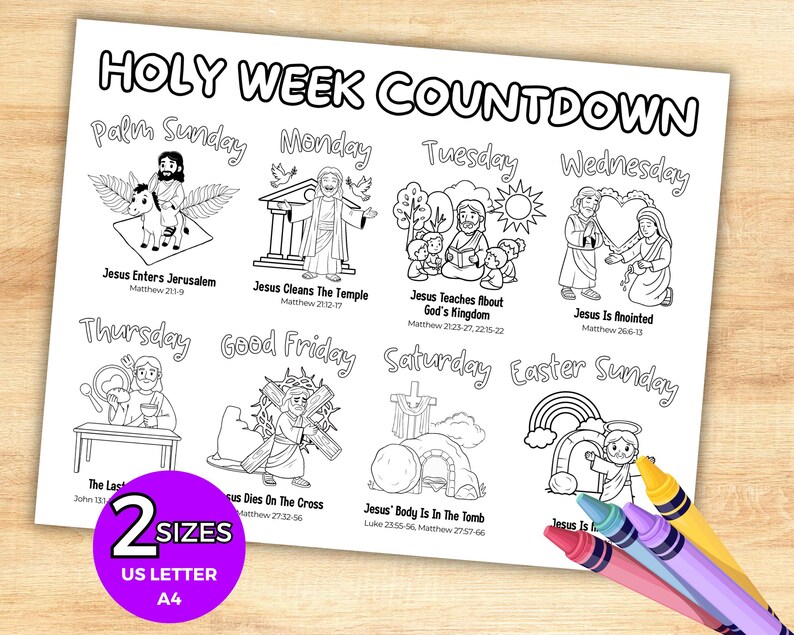 Holy Week Countdown Coloring Page, Holy Week Printable for Kids, Palm ...